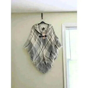 Altare Women's Poncho Shawl, Wrap, Sweater Toggle Brown Multicolor Plaid NEW